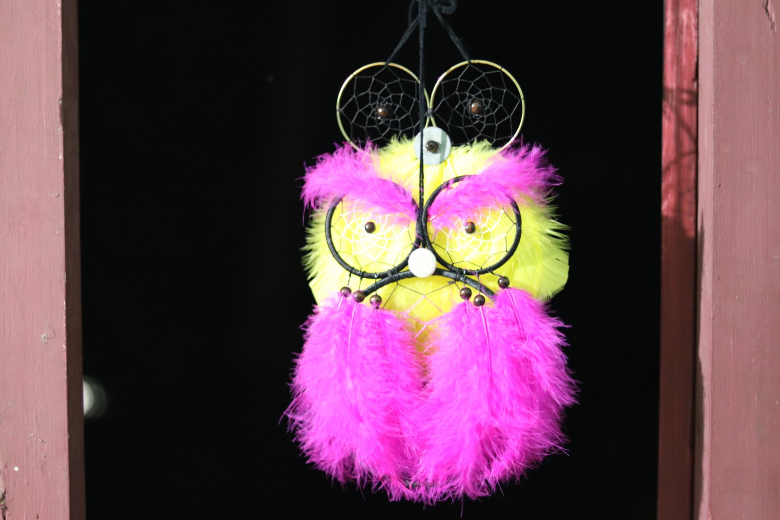 Owl Shaped Dream Catcher (Pink and Yellow)