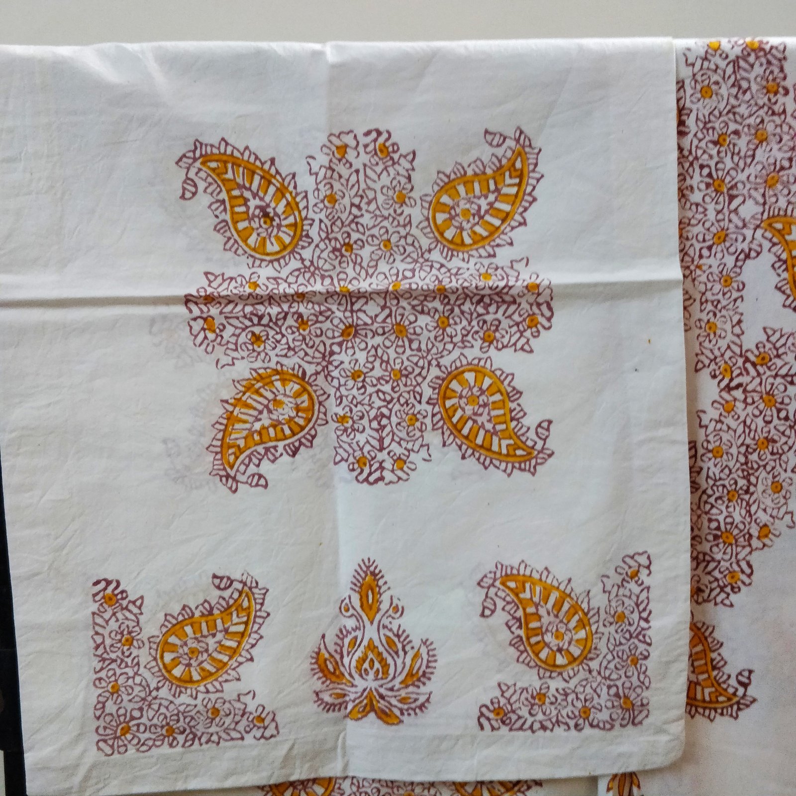 Hand Block Print Jaipuri Bedsheet Malmal Cotton White and Yellow