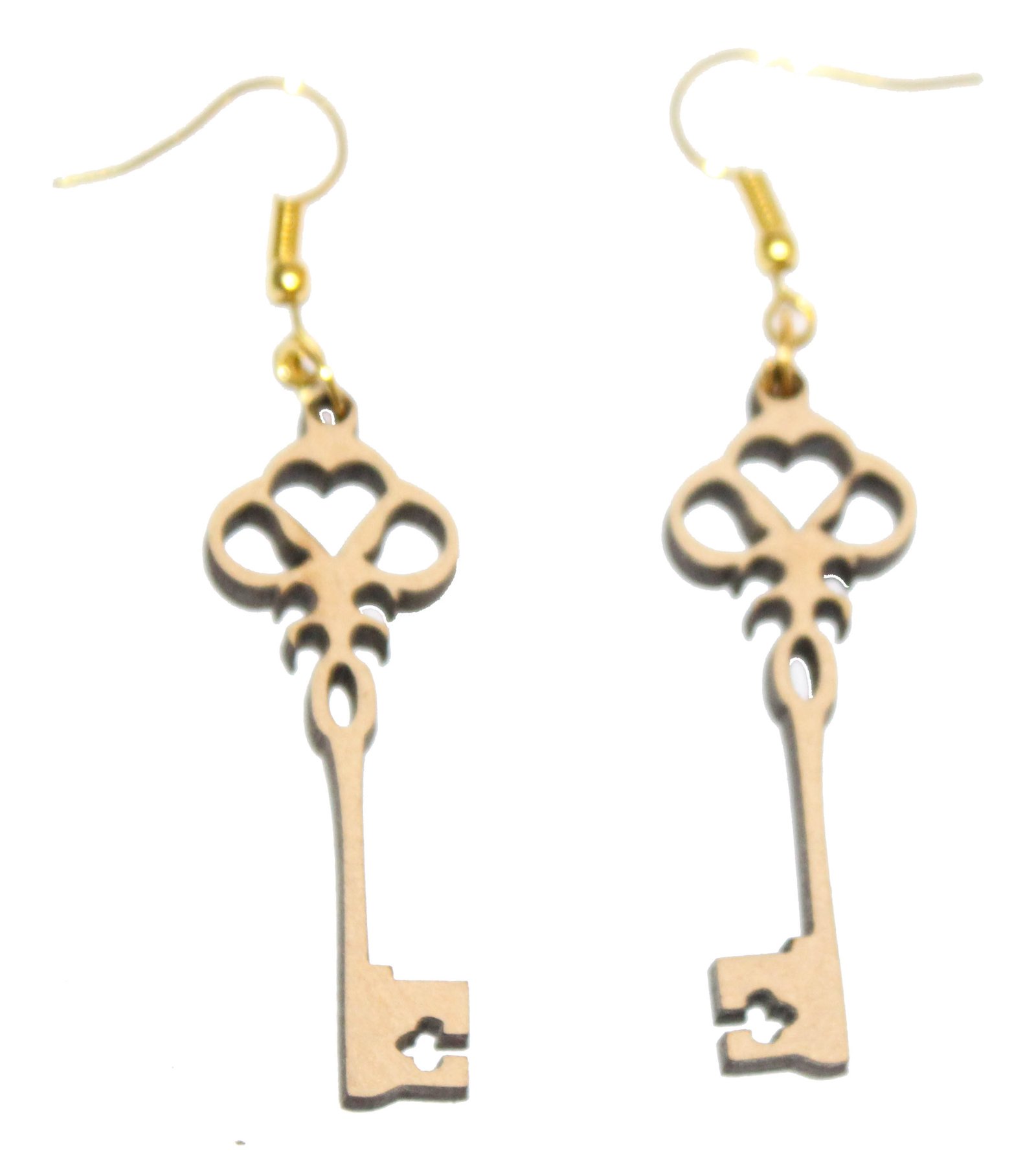 Key Shaped Earring Hanging with metallic gold color loop hook