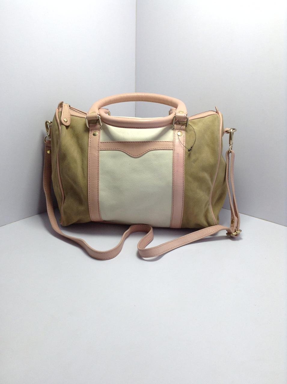 Green With Peach Strips Colored Handbag